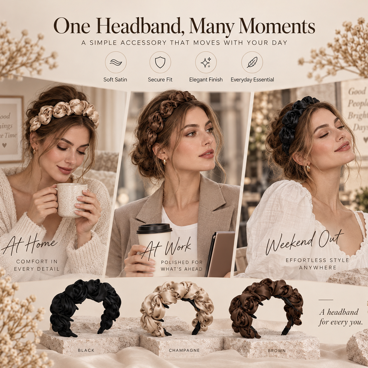 Selvorena™ Rosalie Satin Rosette Headband