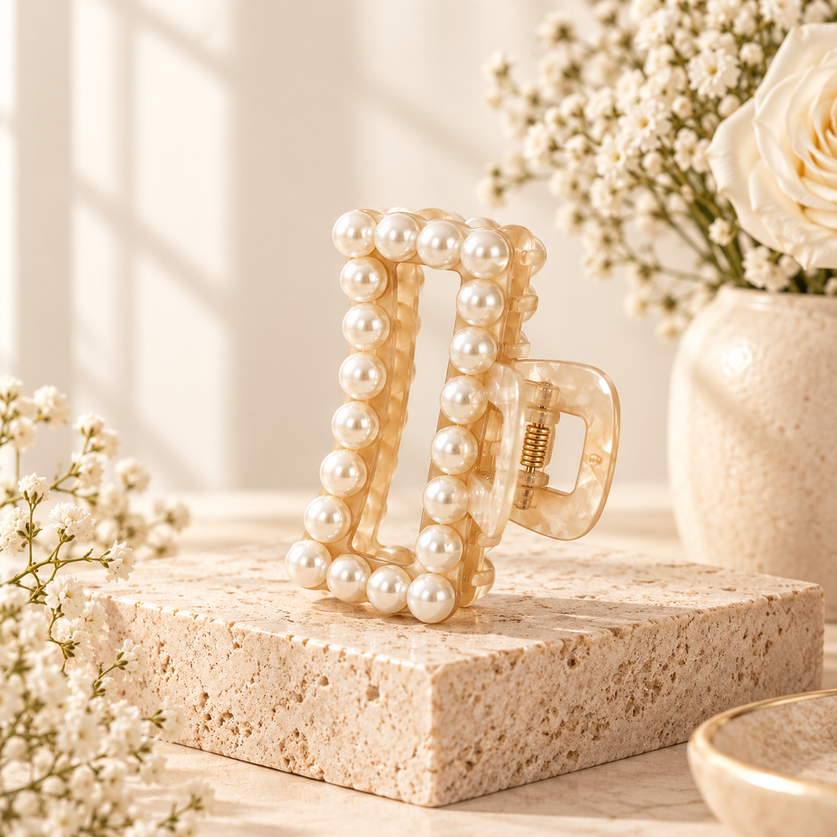 Selvorena™ Pearl Square Hair Claw Clip