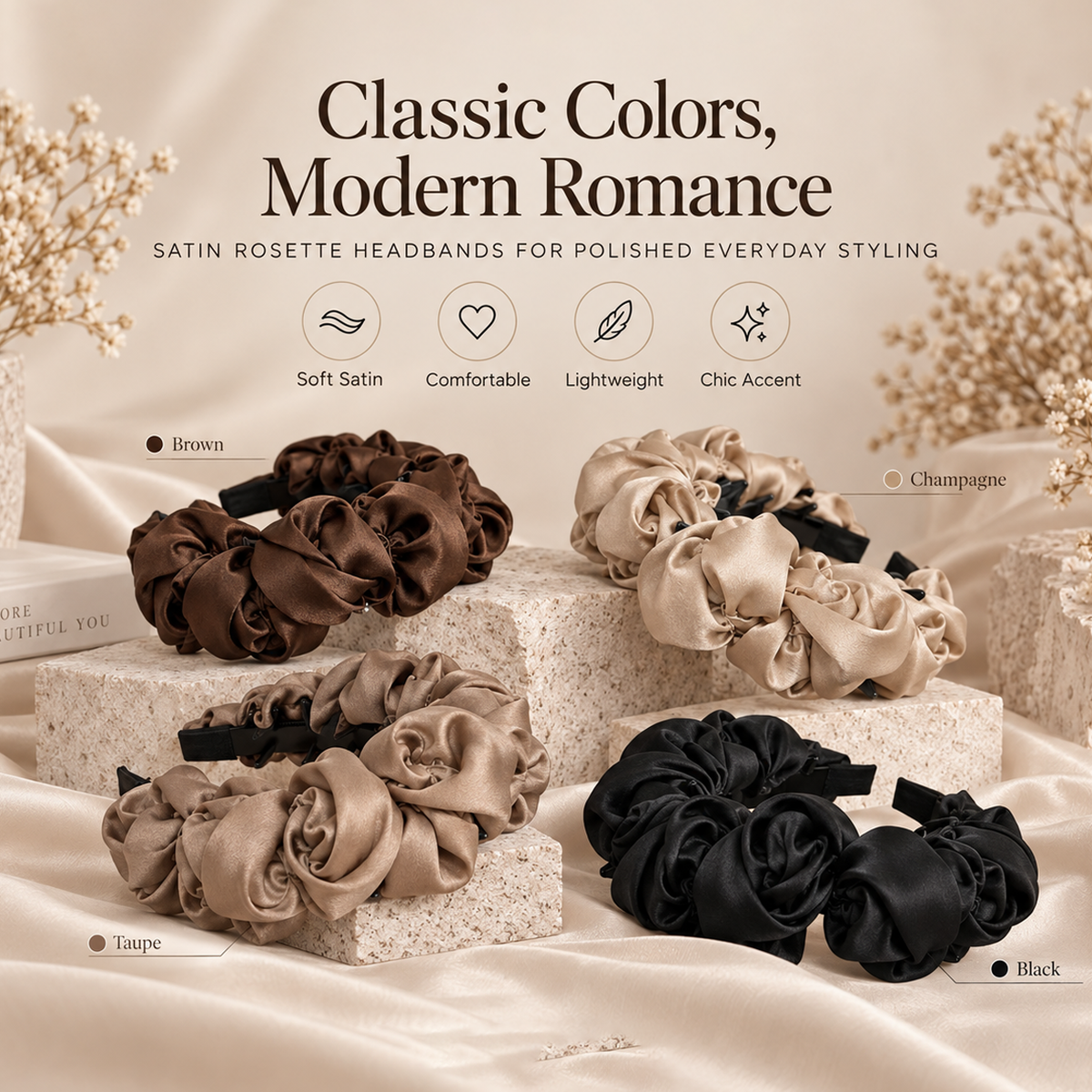 Selvorena™ Rosalie Satin Rosette Headband