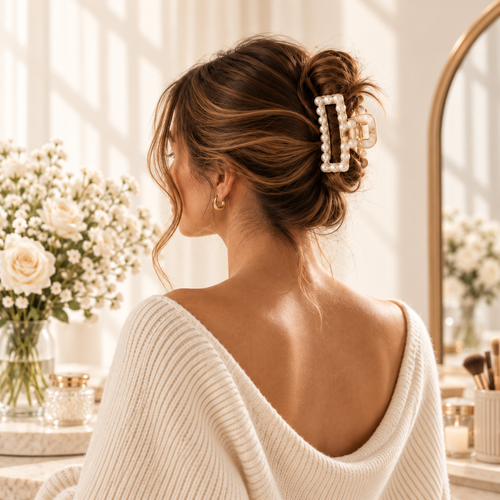 Selvorena™ Pearl Square Hair Claw Clip