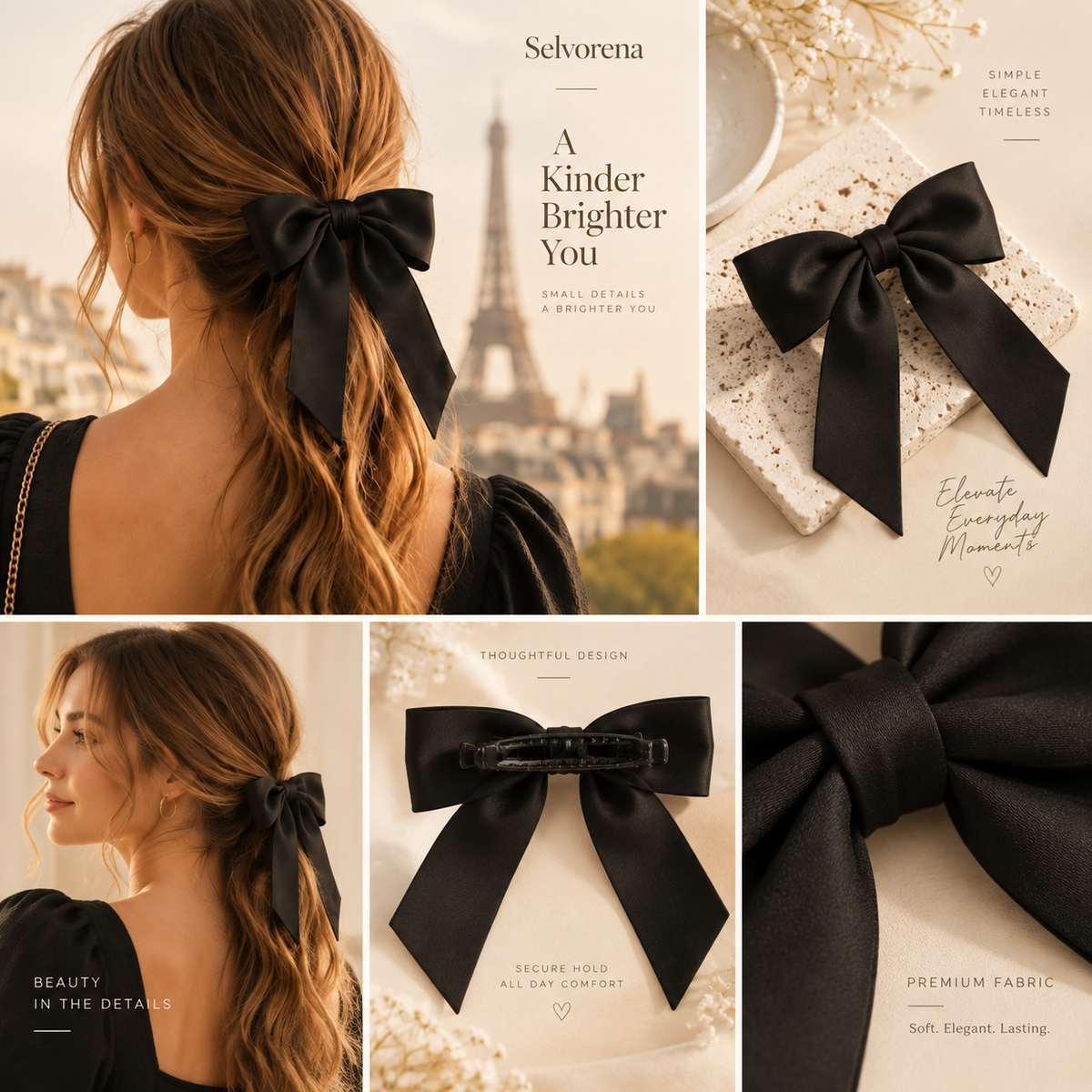 Selvorena™ Satin Bow Hair Clip — Elegant Ribbon Hair Accessory