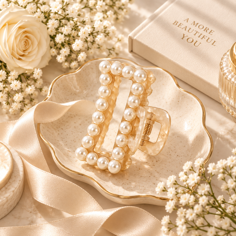 Selvorena™ Pearl Square Hair Claw Clip