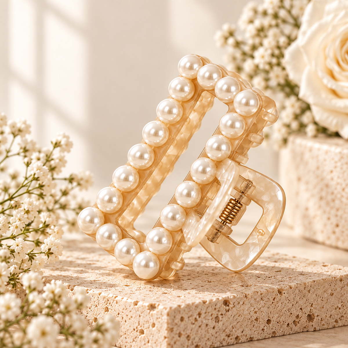 Selvorena™ Pearl Square Hair Claw Clip